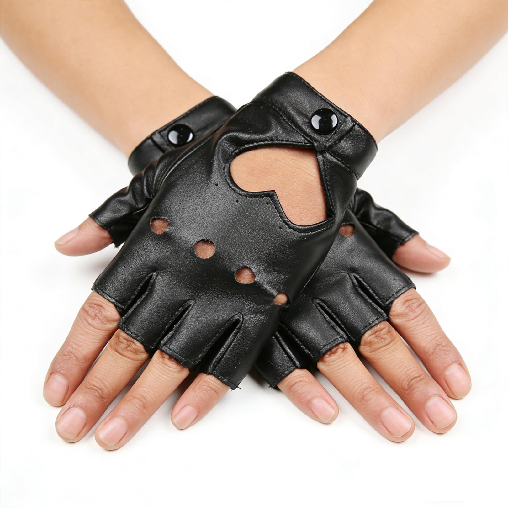 Black Leather Fingerless Gloves,Men Women Gothic Steam Punk Rockstar Costume Accessories,Fashion PU Faux Leather Half Finger Glove,for Ladies Driving Halloween Karneval Masquerade Cosplay Party Glives