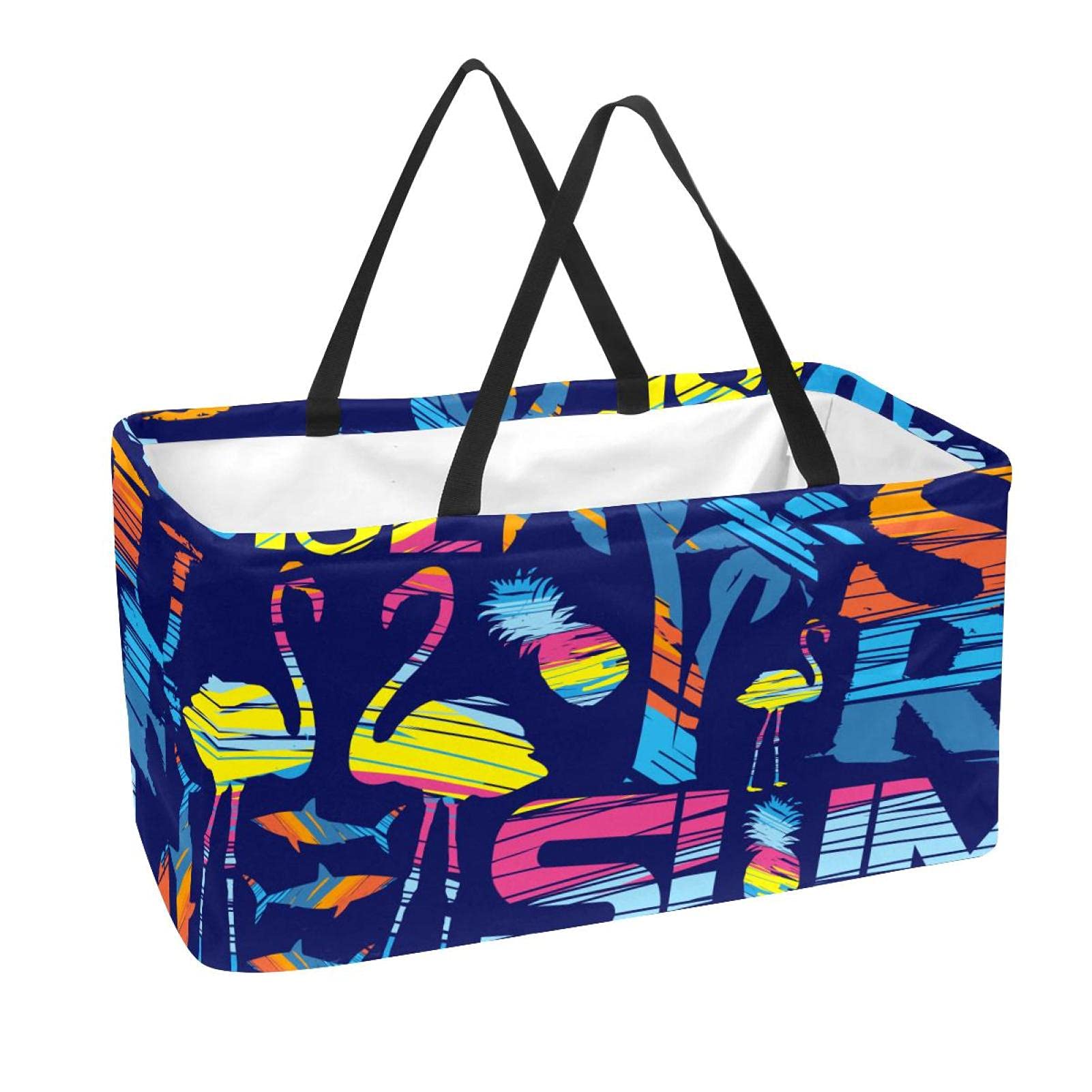 Grand panier de courses lavable et pliable avec fond renforcé motif flamant rose
