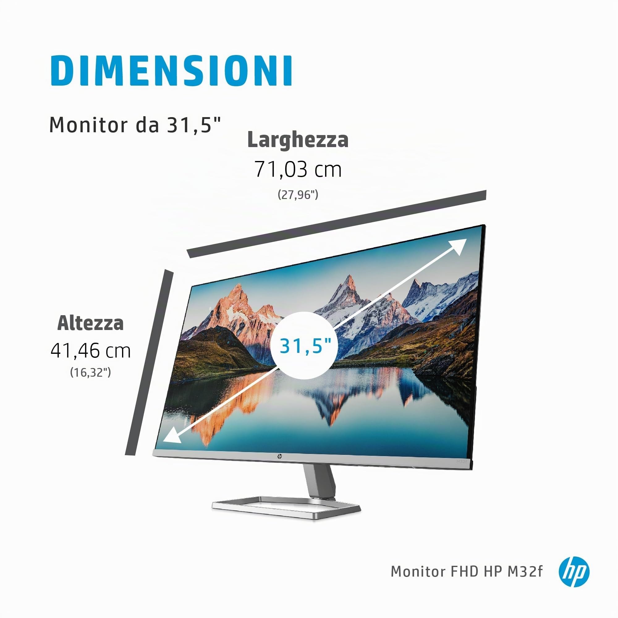 HP M32f Monitor, Display 31.5" Antiriflesso VA FHD Micro-Edge, Risoluzione 1920 x 1080p, AMD FreeSync, Tempo Risposta 7ms Overdrive, Comandi su Schermo, HDMI, VGA, Argento