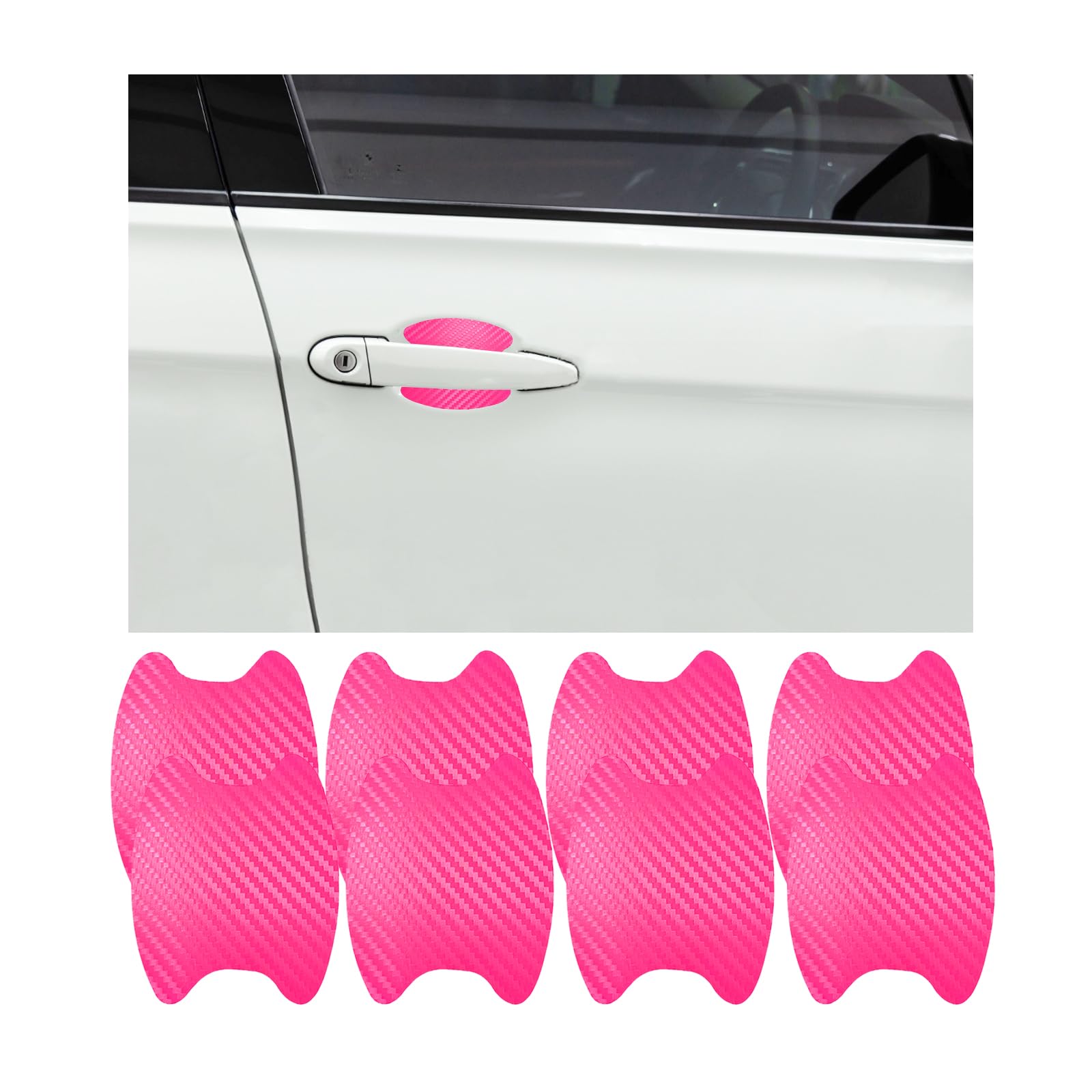 Ziciner 8 PCS Car Door Handle Sticker, Carbon Fiber Texture Auto Door Handle Protective Films, Anti-Scratches Door Side Handle Paint Guard, Universal Vehicle Accessories for Most Cars (Pink)