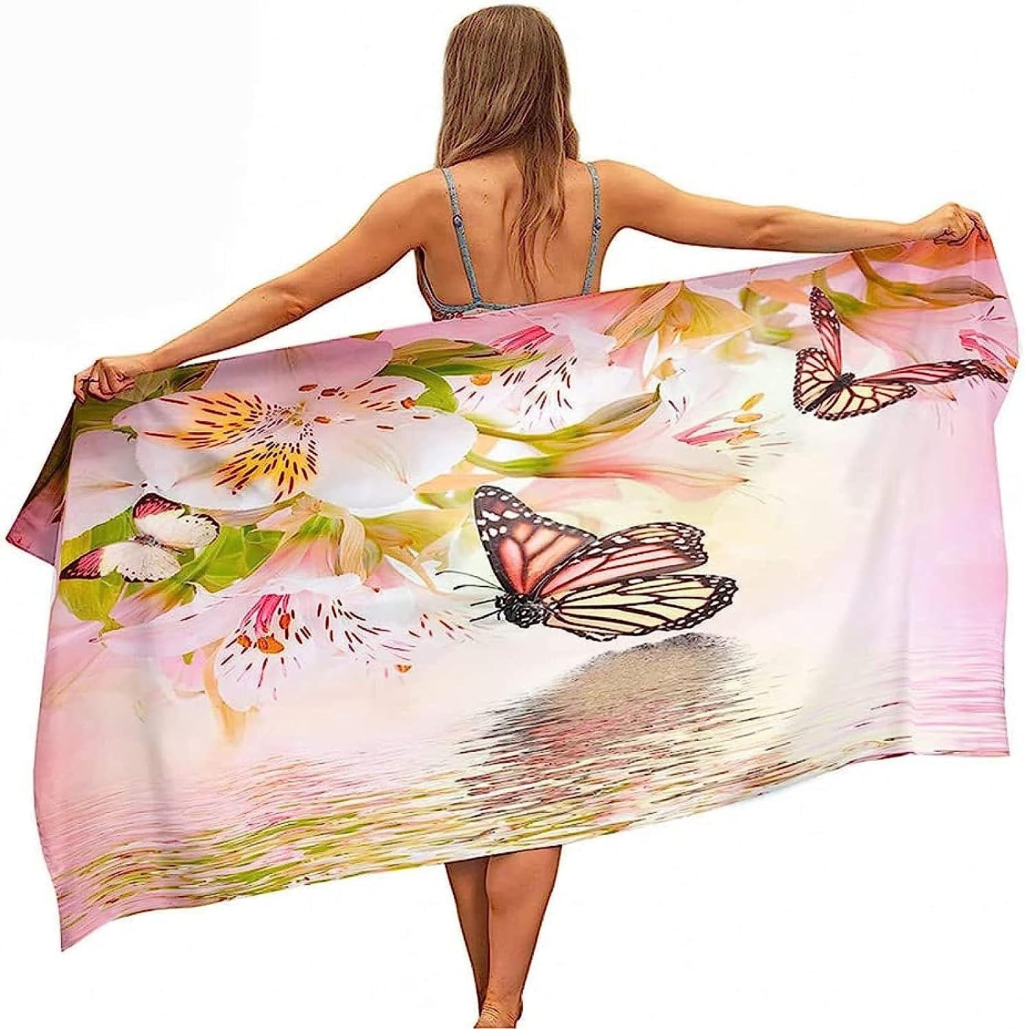 Strandtücher Mikrofaser Schnelltrocknend 3D Rosa Sakura-Schmetterling Drucken Tragbar Sand Proof Ultraleicht Strand-Badetuch Ideal Als Strandtuch,Reisetuch,Saunatuch,Duschtuch Sport 150 X 20-1N3S/A1W