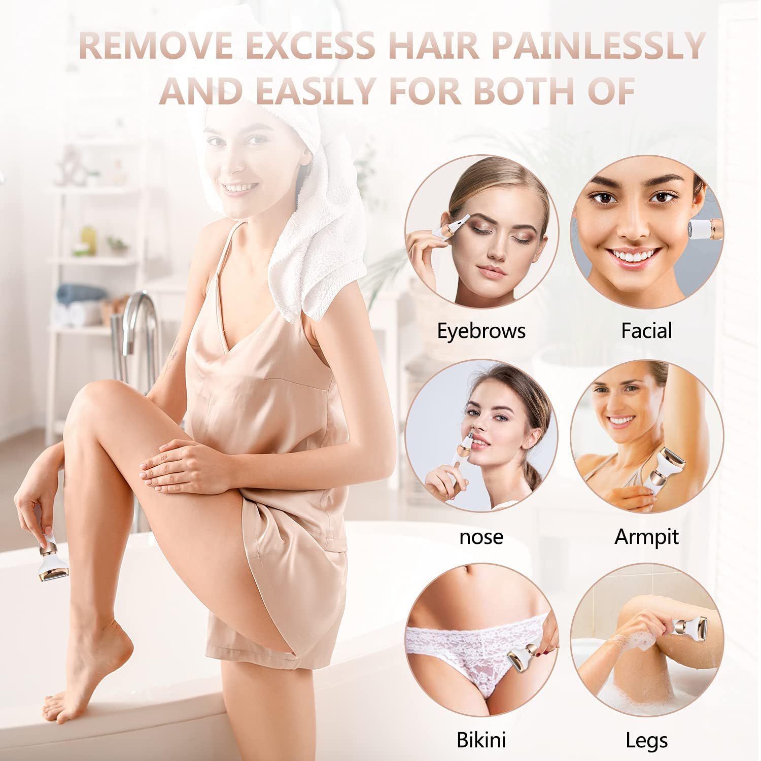 4 in 1 Electric Razor for Women's Bikini Trimmer, Women's Cordless Portable Painless Shaver, for Face Legs Brows Nose Detachable Head USB Rechargeable Hair Trimmer, for Beauty and Personal Care 3