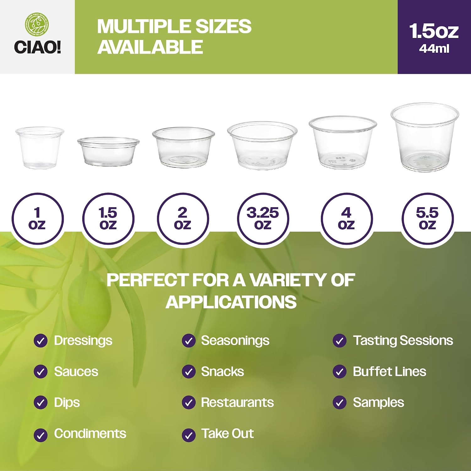CIAO! 1.5OZ PP Clear Portion Cup, Lids Sold Separately (Case of 2,500)