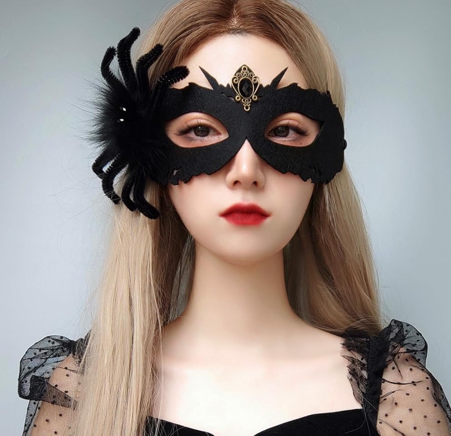 HELVAK Halloween Makeup Ball Mask Black Spider Venice Makeup Ball Half Face Mask Suitable for Halloween Easter Role Playing Party Ball