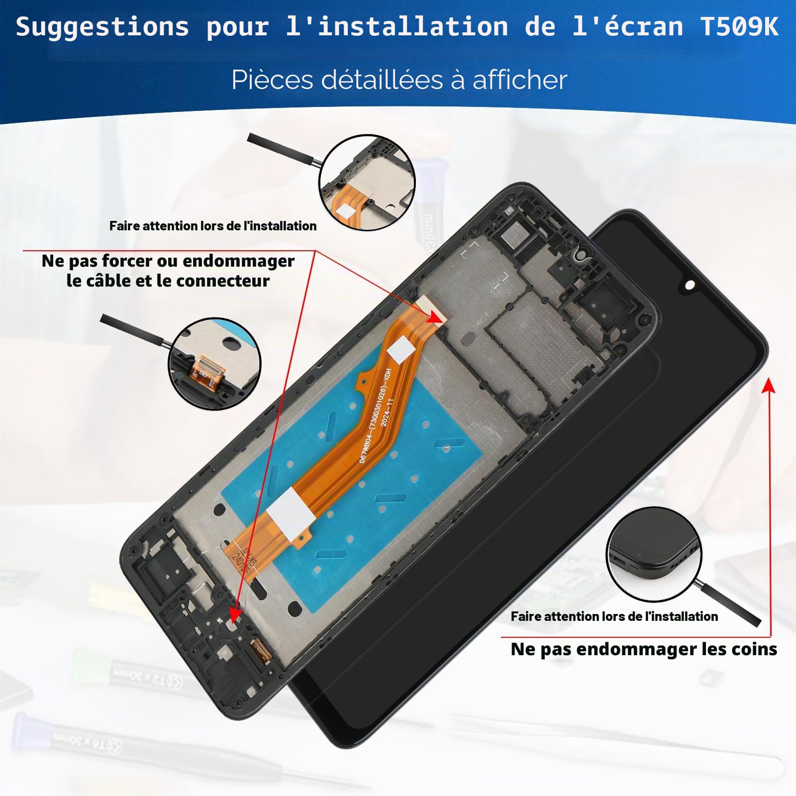 pour TCL 505 T509K1 Ecran Complet Écran Remplacement Tactile Digitizer Assembly pour TCL 505 T509K1 LCD avec Kit De Réparation（Noir avec Cadre