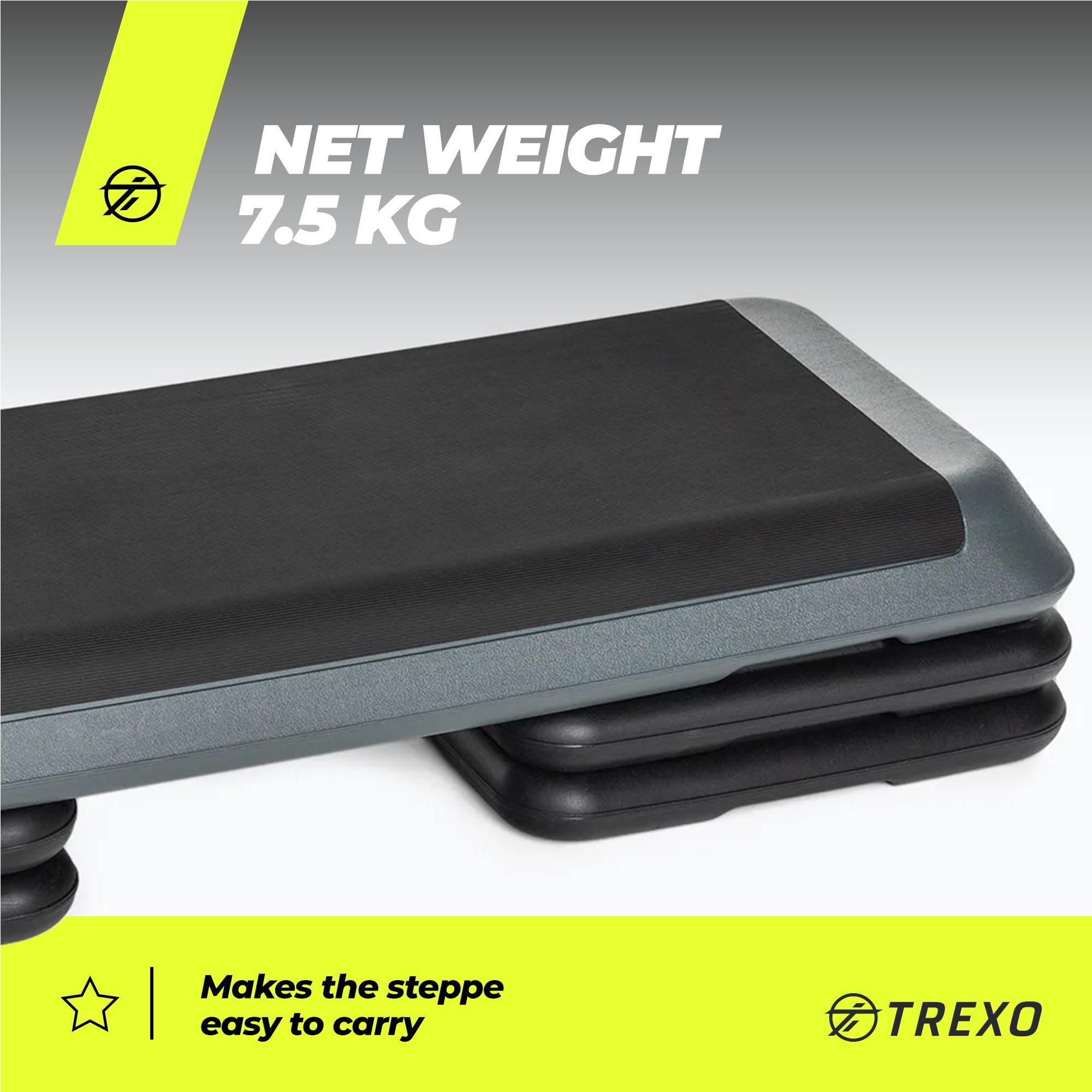 TREXO Step do Aerobiku 109 x 41 cm | Regulacja Wysokości 10-15-20 cm, Wytrzymały Materiał | Platforma do Ćwiczeń Cardio i Fitness do 250 kg | Szary | TRX-AS01