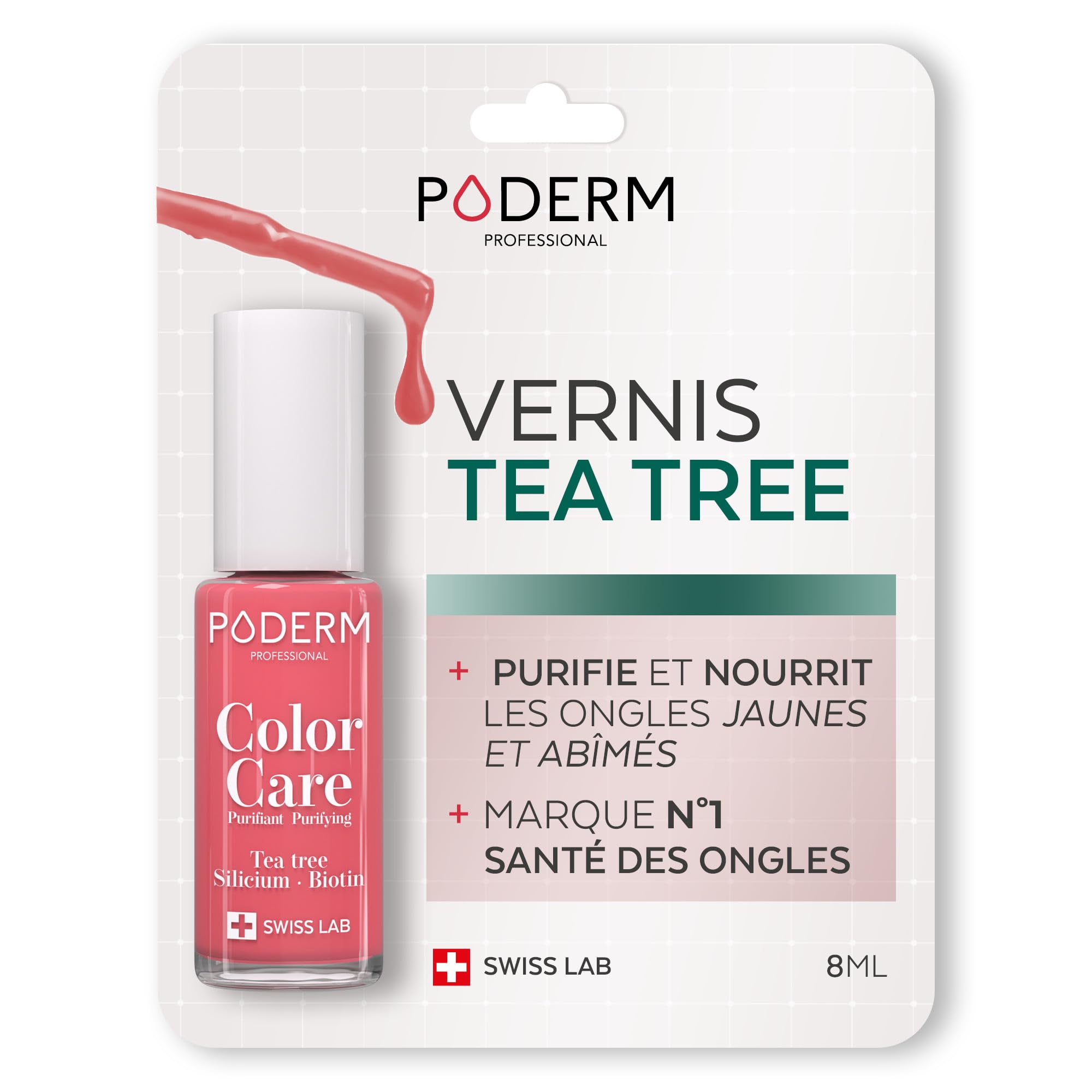 PODERM - nail Polish – Enriched with Tea Tree – Improves nail appearance – Ingredients Natural/Vegan - foot/hand - Swiss Made (Coral Pink)