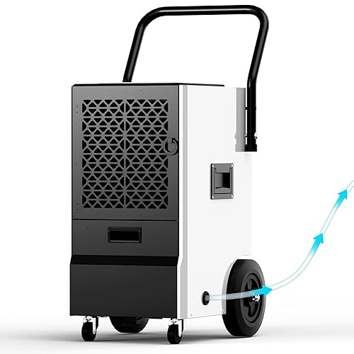 Miniatura 8 de EUHOMY Deshumidificador comercial de 160 pintas para sótano, deshumidificador grande para sótano con manguera de drenaje, temporizador y 4 ruedas,