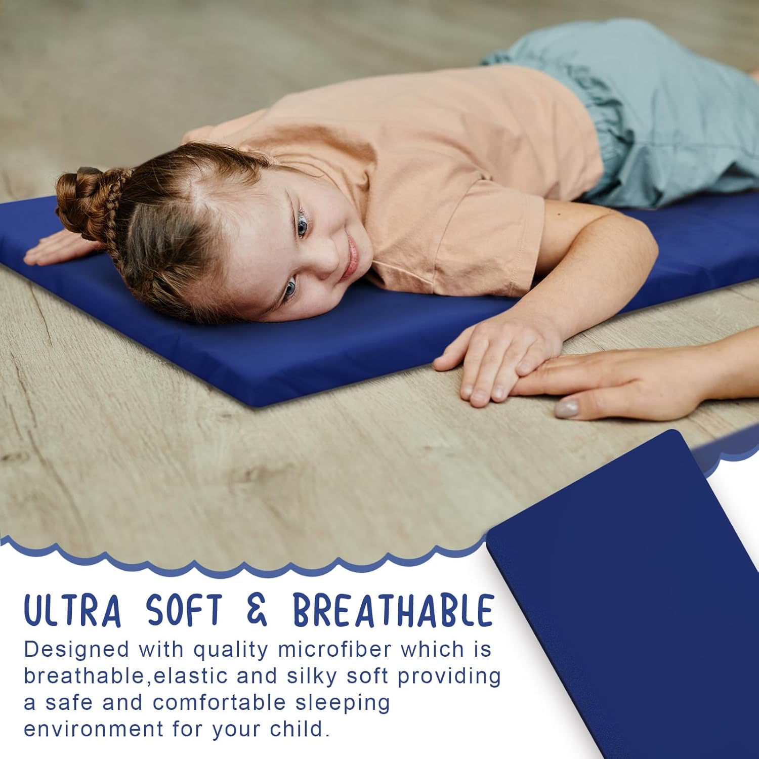 VitalCozy 12 Pcs Daycare Cot Sheets for Sleeping Bulk 48 x 24 Inch Standard Size Preschool Soft Breathable Nap Rest Mat Crib Sheet for Kids Baby Boys Girls (Dark Blue)