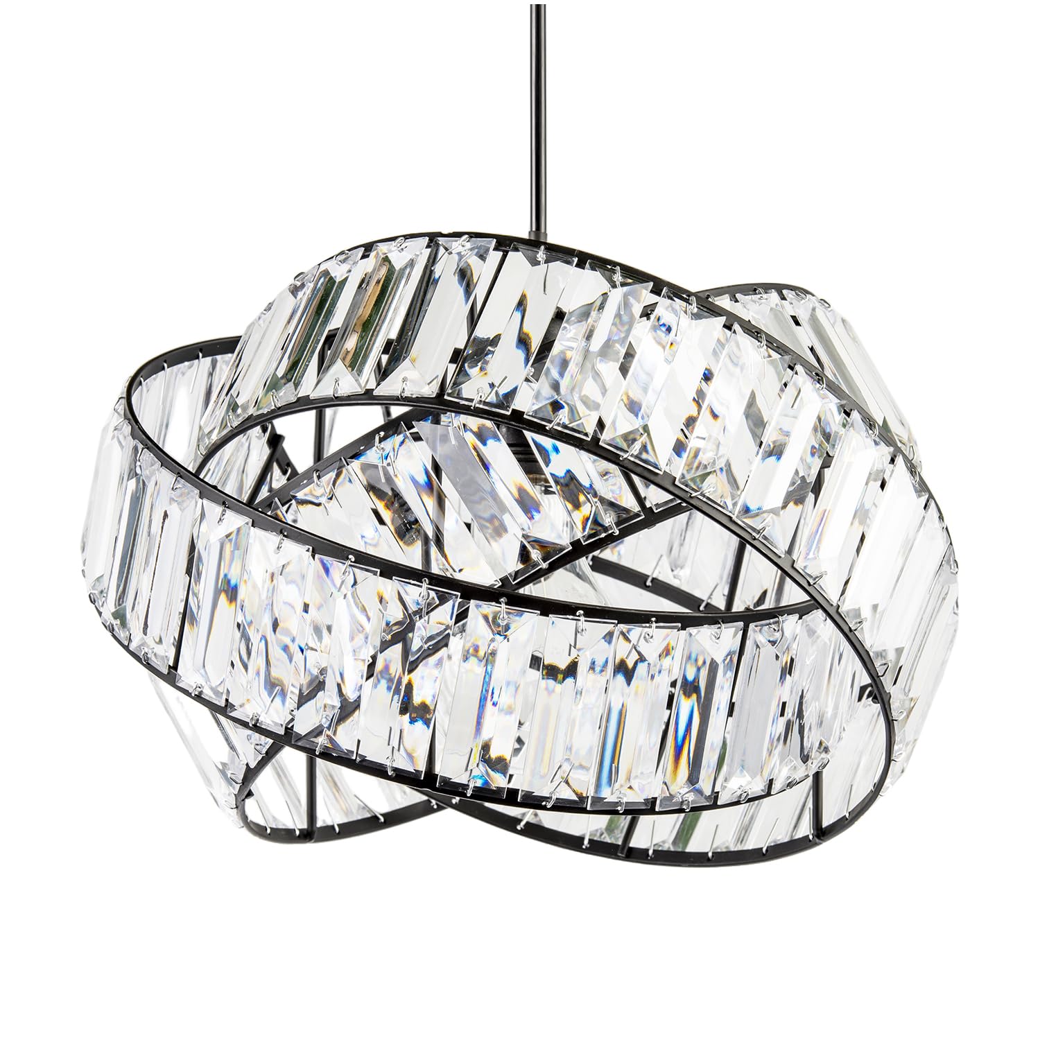 Happy Homewares Unisex Black Modern Three Ring Pendant Shade With Transparent Acrylic Prisms In