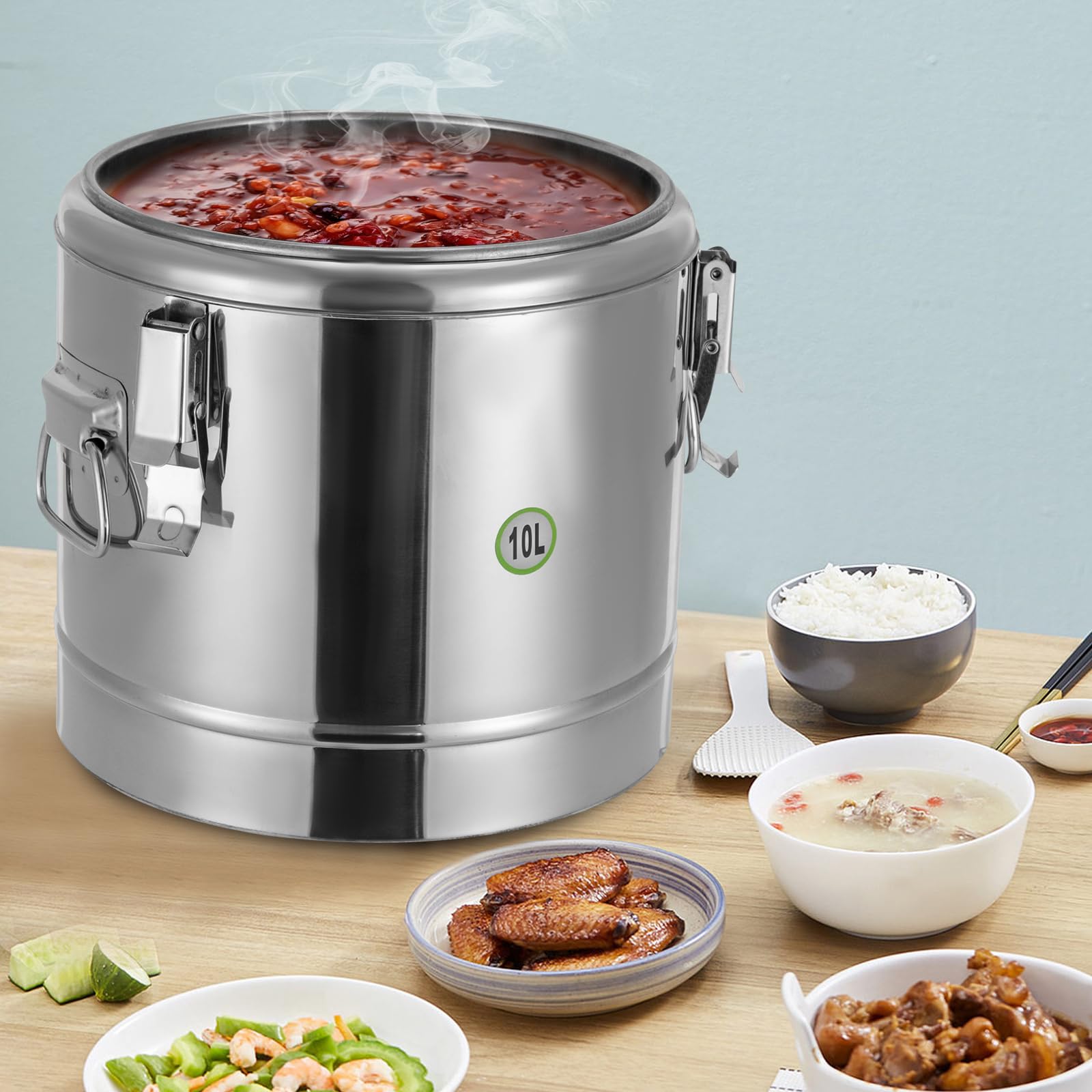Transportador de alimentos aislado, contenedor de sopa de acero inoxidable de 10 L para restaurantes y catering
