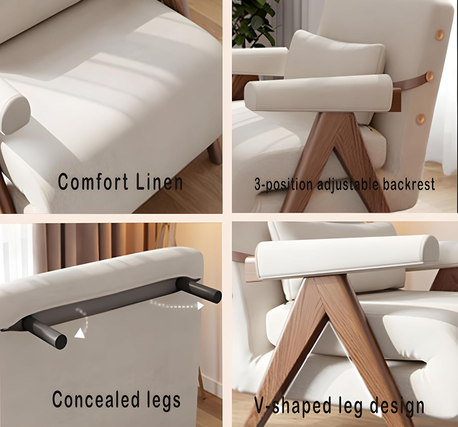 AnywaysWood 25in w Residential Convertible Sofa Bed Chair| White Sleeper Chair for Reading |3 in 1 Sleeper Sofa Couch Bed | Adults | Living Room, Bedroom,Office | Adjustable Backrest| Space-Saving
