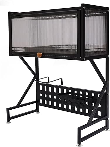Miniatura 4 de Escurridor de platos, estante grande sobre el fregadero, estante de acero con cubierta para cocina (negro)