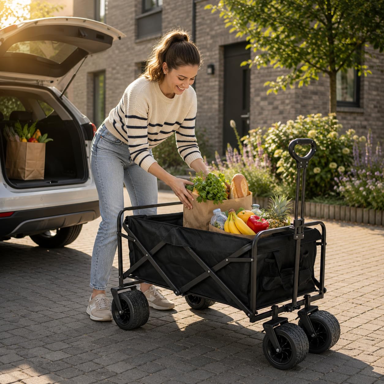 Silvergear® XL Bollerwagen Faltbar 150 kg | Strandwagen | 100×50×59 cm | Schwarz
