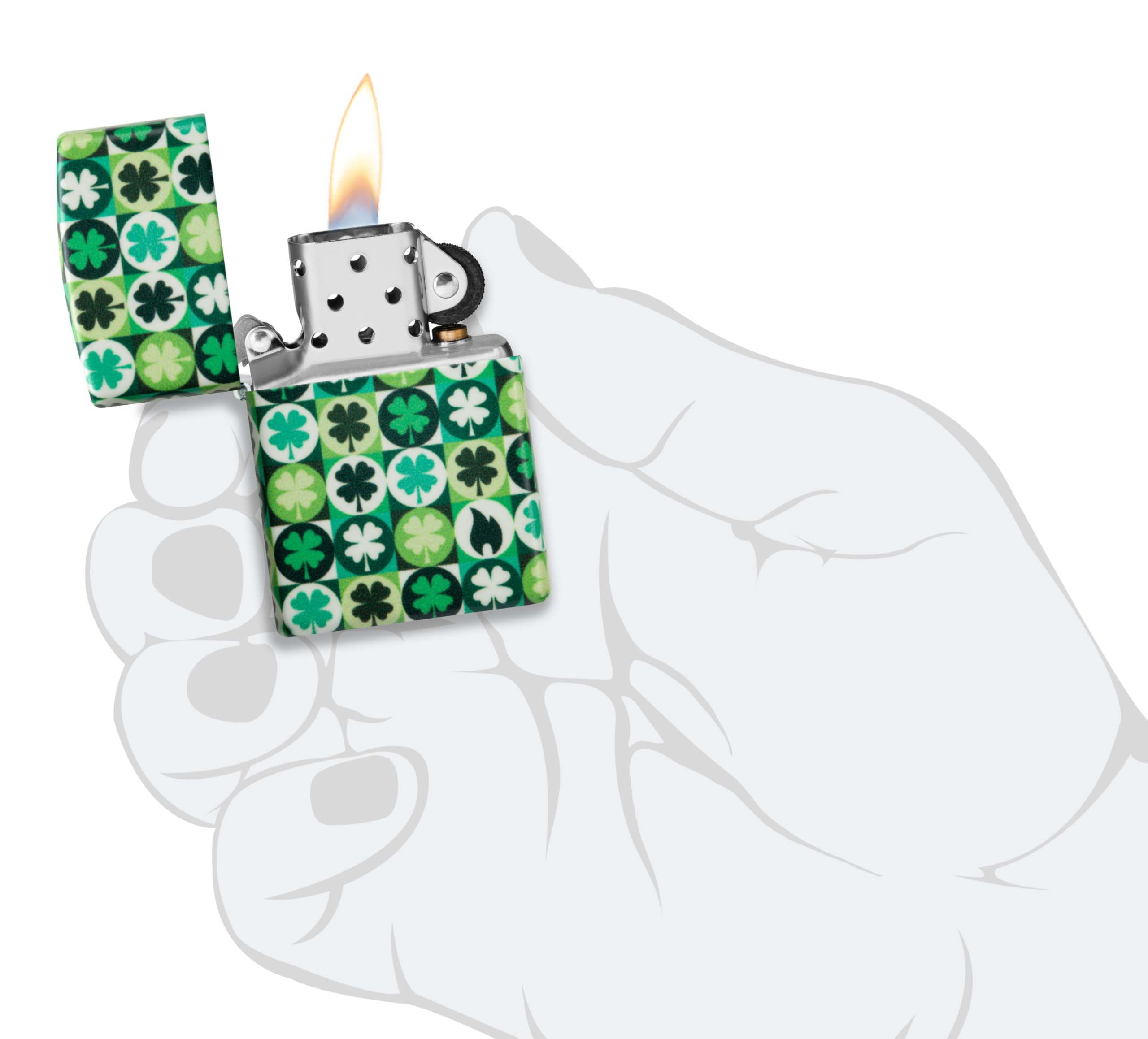 Zippo Briquet Tempête - Modèle Clover avec Trèfles - Vert 540 Color, Lueur dans Le Noir - Rechargeable - Réutilisable - Design Coupe-Vent - Coffret Cadeau - Fabriqué aux États-Unis
