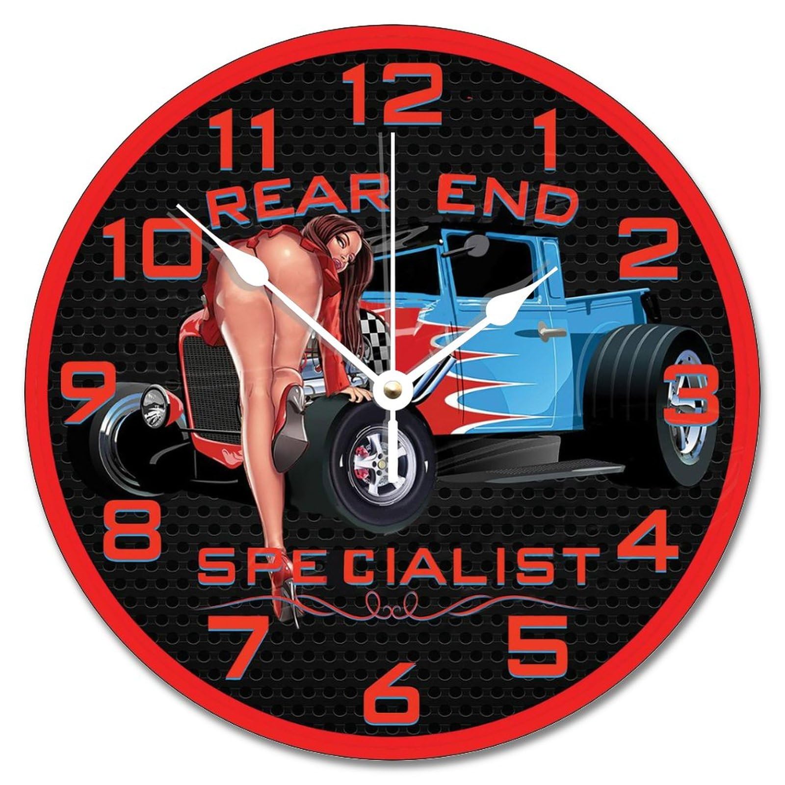 ArogGeld Mechanics Repair Shop Wall Clock Rear End Specialist Garage Clocks Silent Round Wooden Wall Clock Battery Multicolor One Size