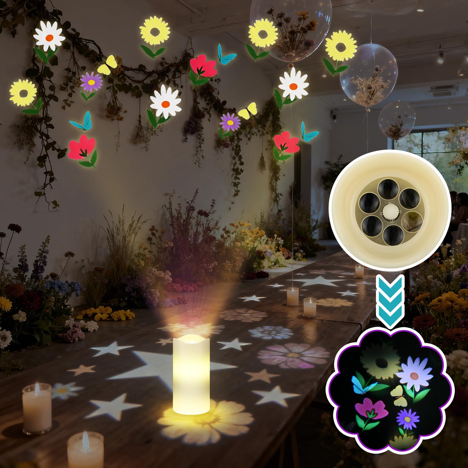 Baquler Wildflower flammenlose Kerzen Frühling Projektor Lichter Dekoration LED Kerze Batteriebetriebenes Nachtlicht mit Fernbedienung Timer für Hochzeit Tee Party Frühling Sommer Dekorationen für