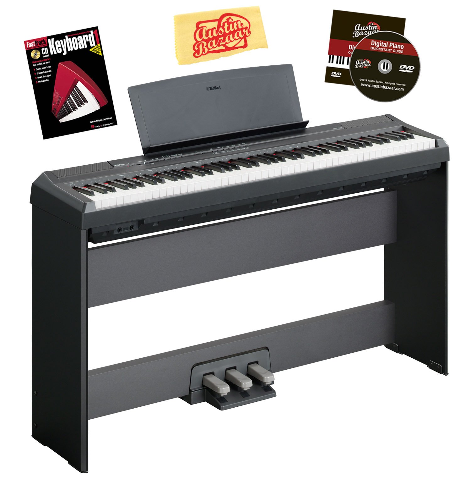 Yamaha P105B 88-Key Digital Piano Bundle with Furniture-Style 