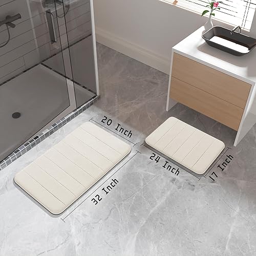 Miniatura 2 de Yimobra Juego de 2 alfombras de baño de espuma viscoelástica suaves y absorbentes, de secado rápido, lavables a máquina, para baño, 17 x 24 + 31.5 x