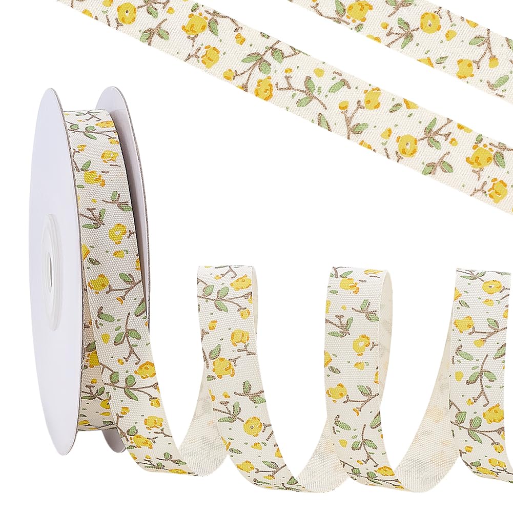 Ruban décoratif vintage en coton jaune floral premium pour créations artisanales
