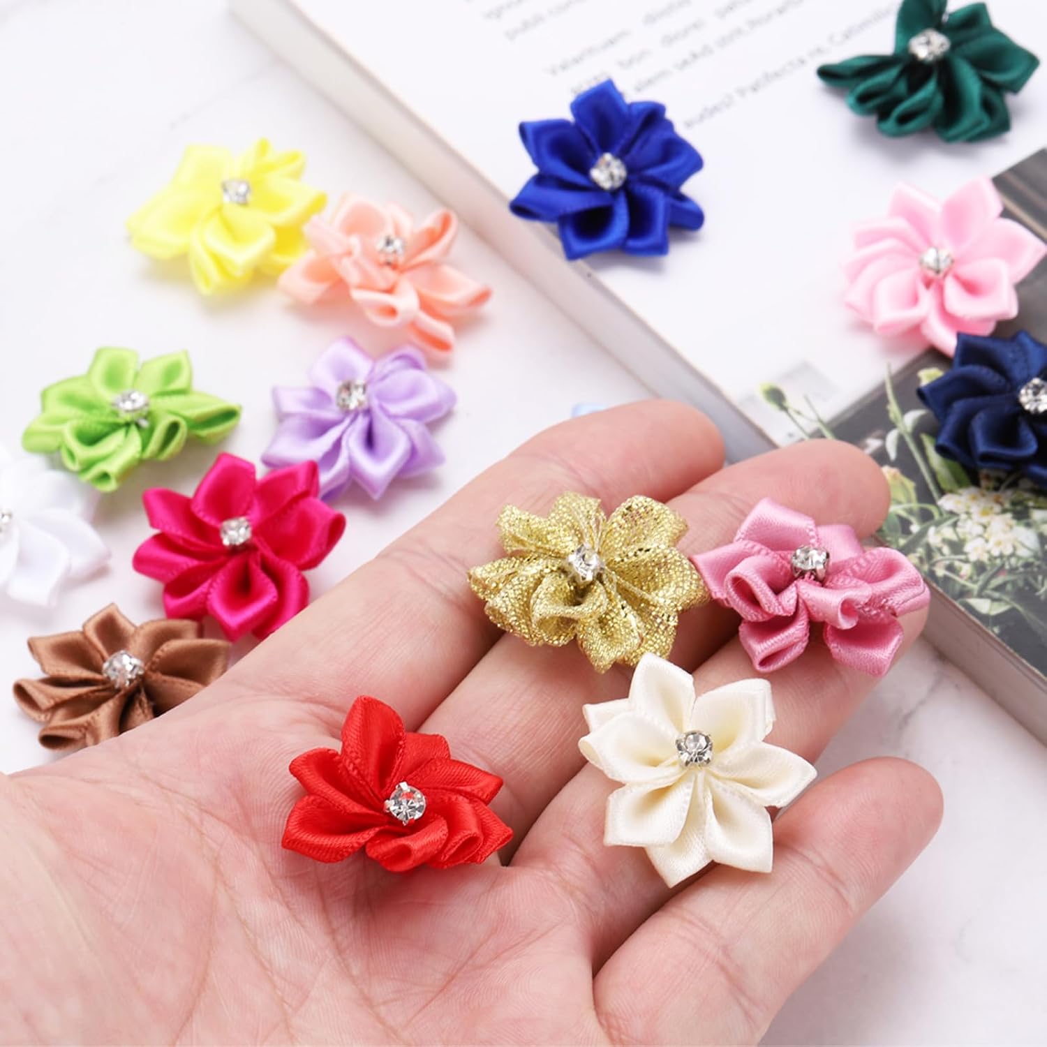 PATIKIL 1.2 Inch Small Ribbon Flowers, 100 Pcs Satin Ribbon Flowers Mini Fabric Flowers for Crafts DIY Wedding Ornament Appliques, Dark Purple, 3cm