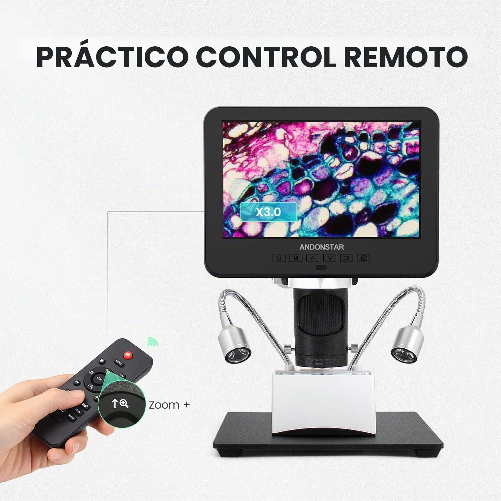 Andonstar AD246S-M Microscopio Digital HDMI 2000x para Adultos, 3 Lentes 2160P UHD de grabación de vídeo, 7 Pulgadas LCD para Soldadura, Kit biológico, Compatible con Windows