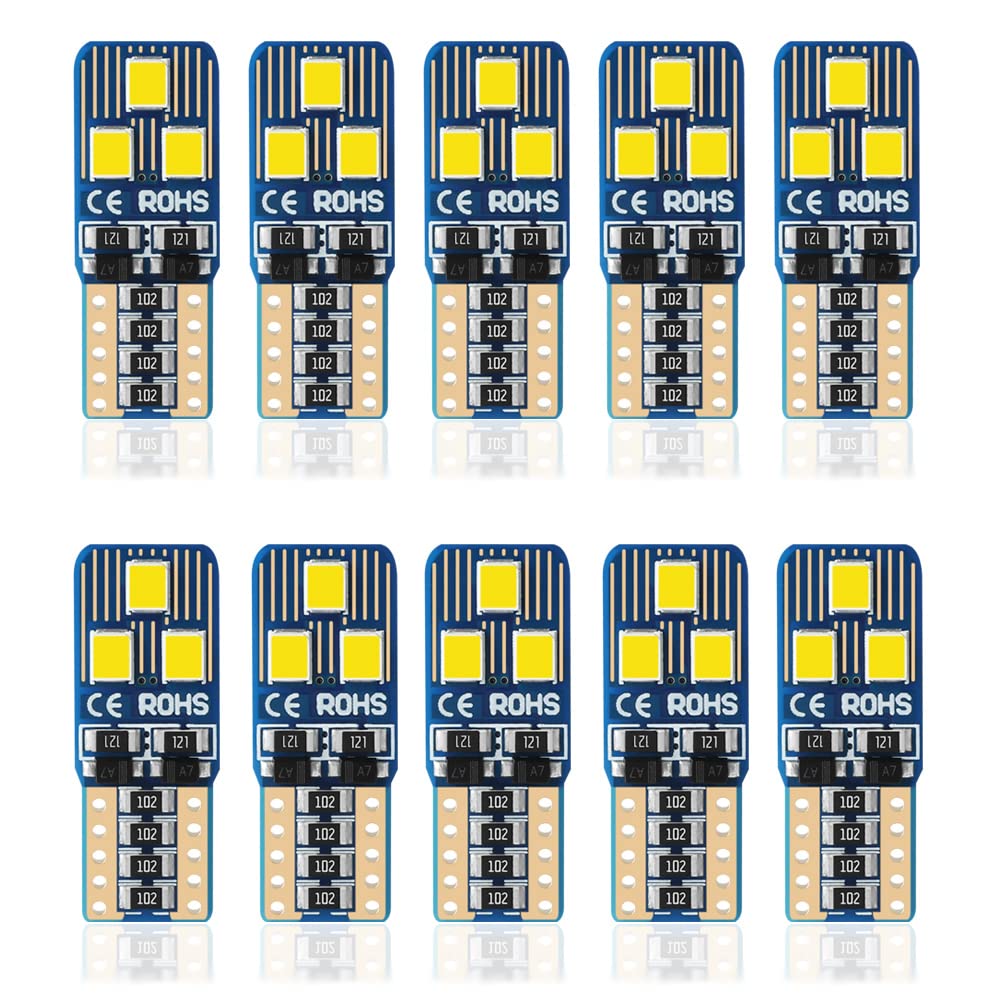 10pcs Lampadine W5W T10 LED 6500K Bianca 12V 6SMD 2835 Chip Luci Interne Auto Moto 501 194 168 LED per Luce Posizione Luci Laterale luci Cortesia Luce Bagagliaio Luci Targa
