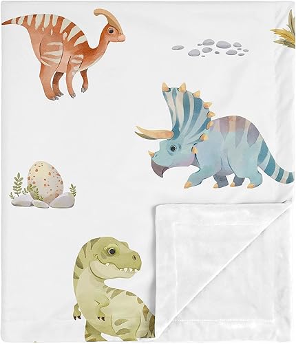 Sweet Jojo Designs Acuarela dinosaurio dinosaurio niño manta suave recibiendo seguridad cochecito bebé viaje cálido Minky verde pizarra azul blanco