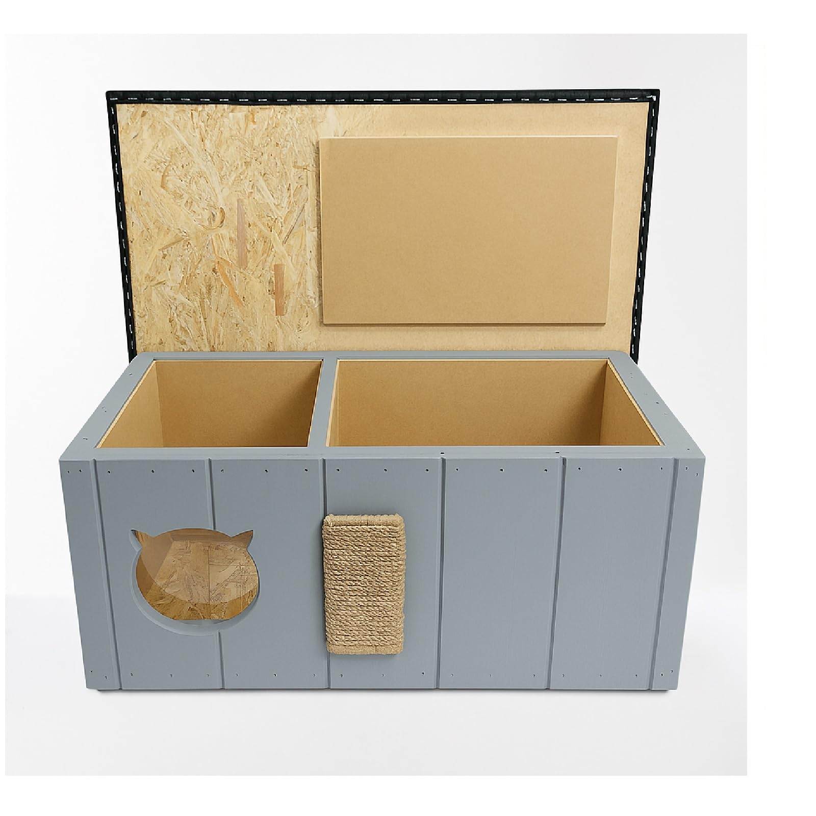 QLS Katzenhaus aus Holz mit Vorraum isoliert 86 x 47 cm Grau