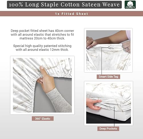 Miniatura 10 de Sábana bajera ajustable de algodón a rayas Dobby gris antracita, tamaño matrimonial, 1 pieza, 300 hilos de fibra larga, 100% algodón, damasco,