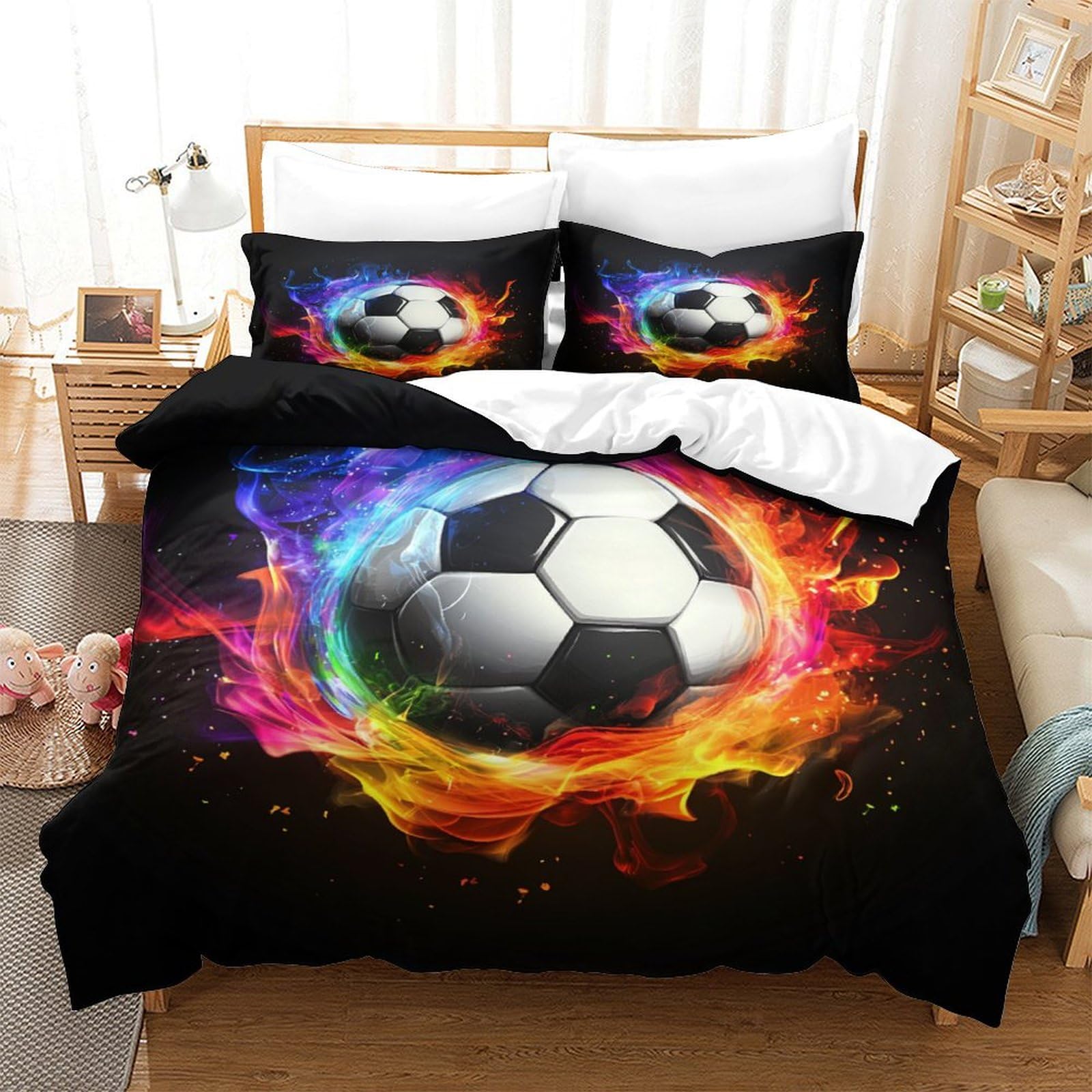 P1s9u7w5y Football-5 Vivid Stadium Style 3D Printed Football Duvet Cover Set 3Pcs Microfiber Sports Bedding Set Super King（260X220cm）