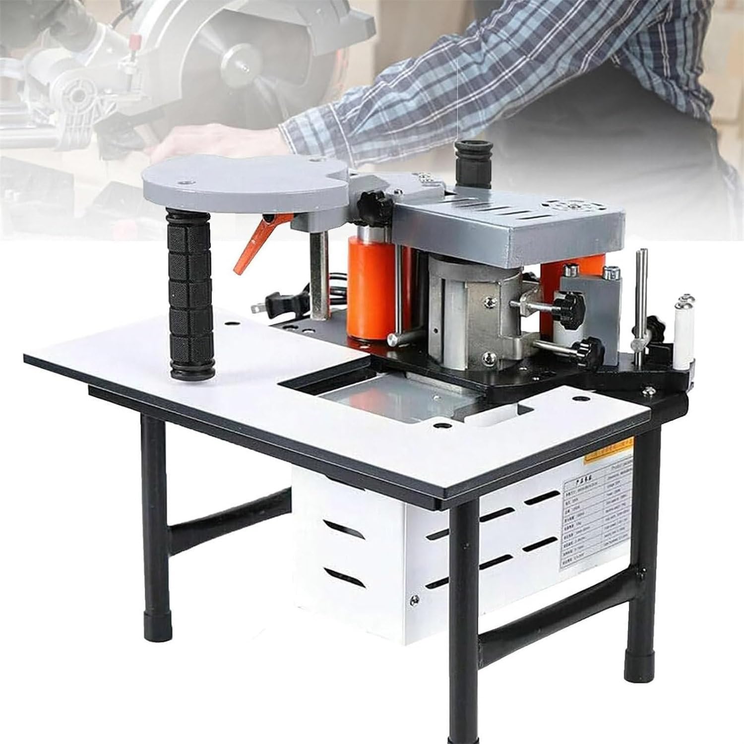 BOOZXCV Portable Woodworking Edge Banding Machine, 1200W Double-Sided Glue Applicator, 1000ml Hot Melt Adhesive Tank With Speed Control 5-10m/min, Edge Bander 10-60mm Width