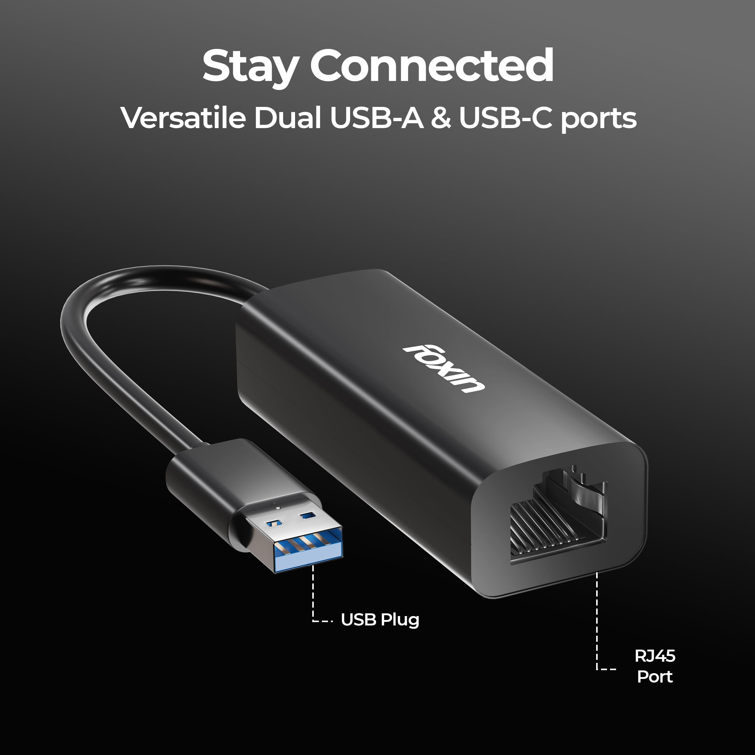 Foxin USB to LAN Ethernet Adapter, 100 Mbps Network LAN Speed, RJ45 LAN Port, 9 cm Cable, for Windows/Mac/Linux, Compatible with Laptop, Desktop, Gaming Console | FLA 100U (Black) — Amazon image 3