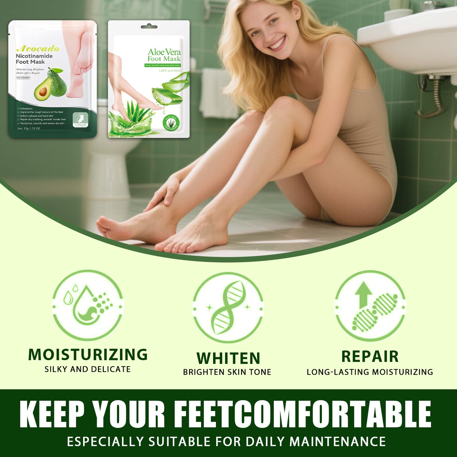 2 Paires Masque Pied Peeling, Masques Peeling Exfoliant Pied, Masques Pieds Nourrissant pour les Pieds, Chaussettes Hydratantes pour Callosités, Crevasses et Rugosités(Aloe Vera + Avocat)