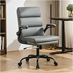 Office Chair Adjustable Desk Chair Mid Back Executive Comfortable Bonded Leather Ergonomic Back Support Home Computer Chair with Padded Flip-up Armrest Swivel Wheels Black