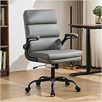 Vista 8 de Silla de oficina ajustable con respaldo medio ejecutivo, silla de escritorio cómoda de piel regenerada con soporte lumbar ergonómico