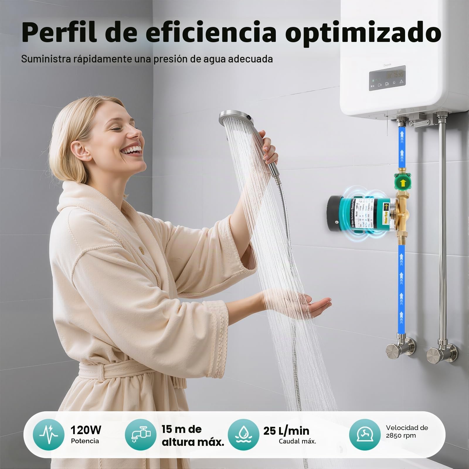 Bomba de aumento de presión automática de 120 W, 2850 rpm, caudal máximo de 25 l/min, bomba de jardín, autocebante, bomba centrífuga, para garajes, piscinas y jardines
