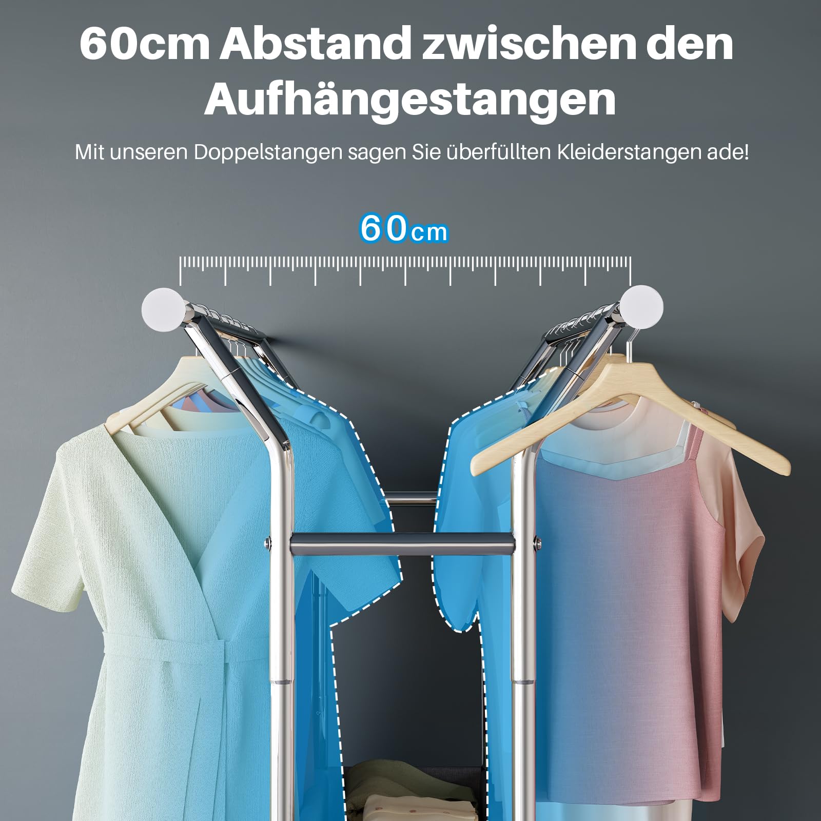 STAND APPENDIABITI IN METALLO CON BASE RUOTE ASTE TELESCOPICHE Regolabile 69064 7426845912804 - Foto 4