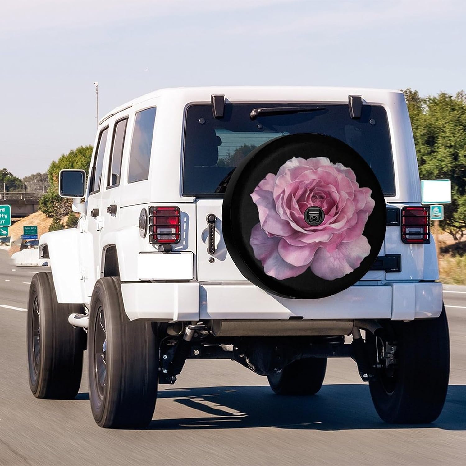 Watercolor Pink Rose Spare Tire Cover with Backup Camera Hole Wheel Tire Cover Fit Trailer, RV, SUV and Many Vehicle 17inch
