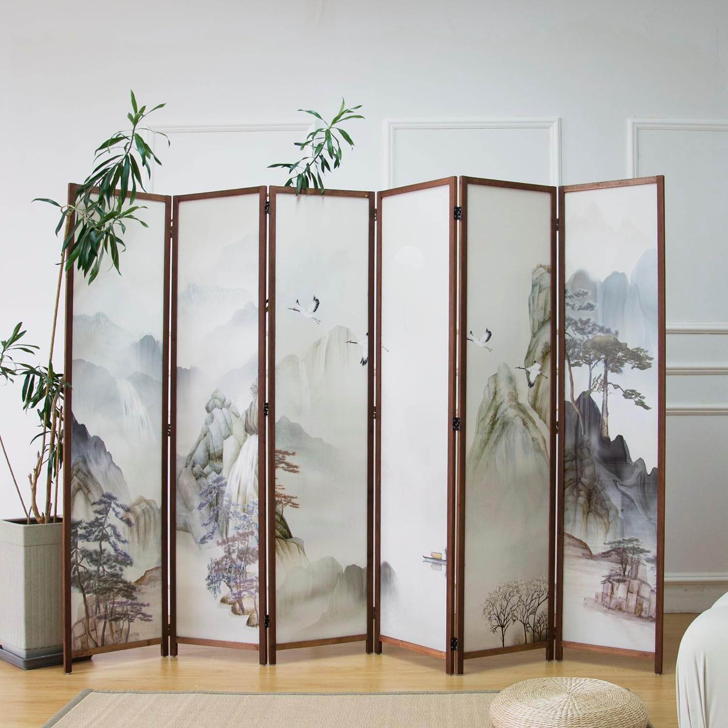 6 panel room divider screen,double faced room divider folding wall divider for room separation,mountains and waters landscape,67" h x 94.5" w mountains and waters 6 panel