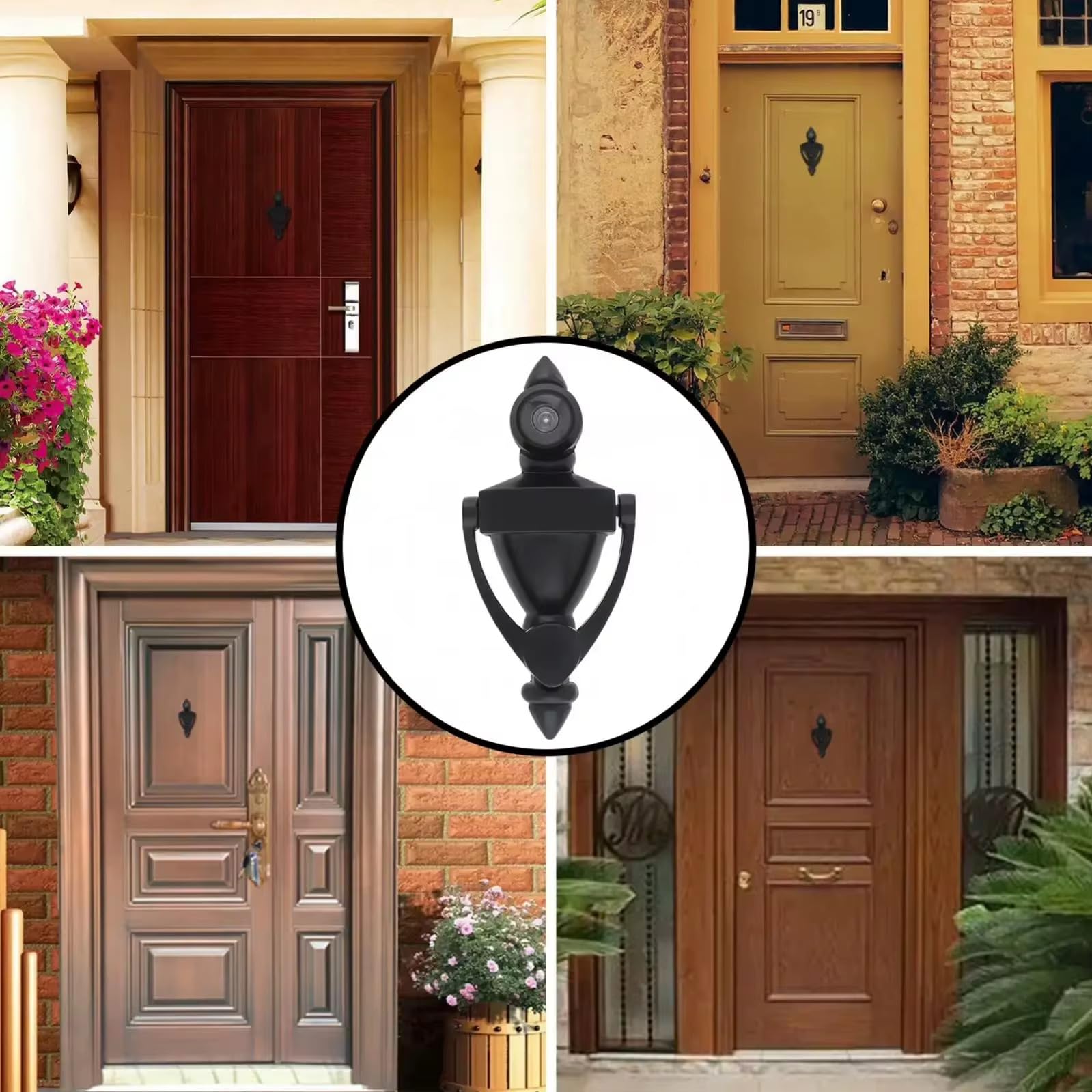 CEENAZ Traditional Door Knocker with Built-in Door Viewer and Matching Over-The-Door Wreath Hanger - Image 3