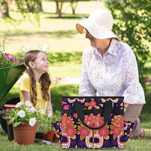 Miniatura 6 de Skulls Flowers Garden Tool Tote Bag for Women Men Gardening Tool Storage Bags with 10 Pockets Standable Garden Home Tool Kits Organizer for Indoor