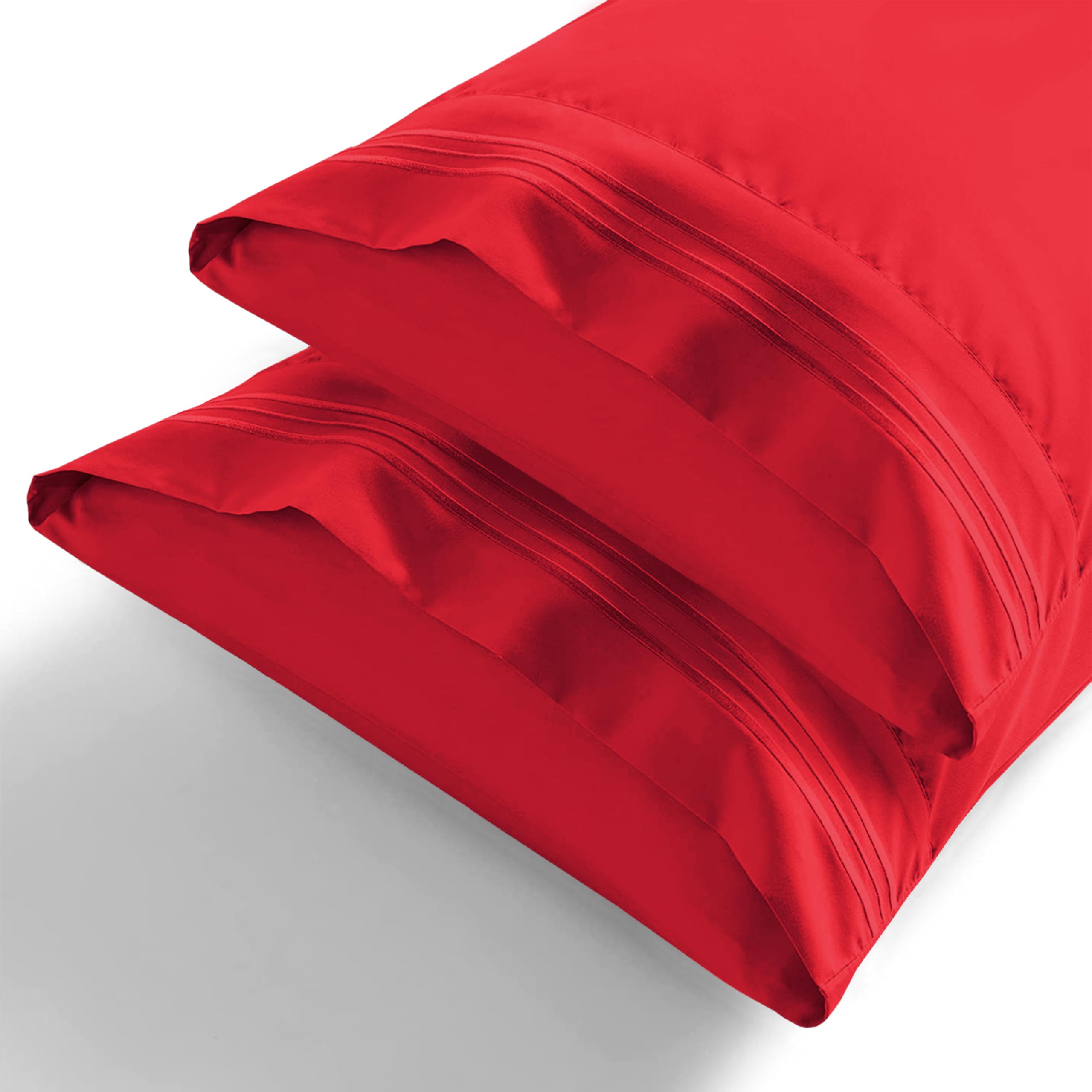 Elegant Comfort Taies d'oreiller en Microfibre infroissables et résistantes à la décoloration, Rouge, très Grand lit