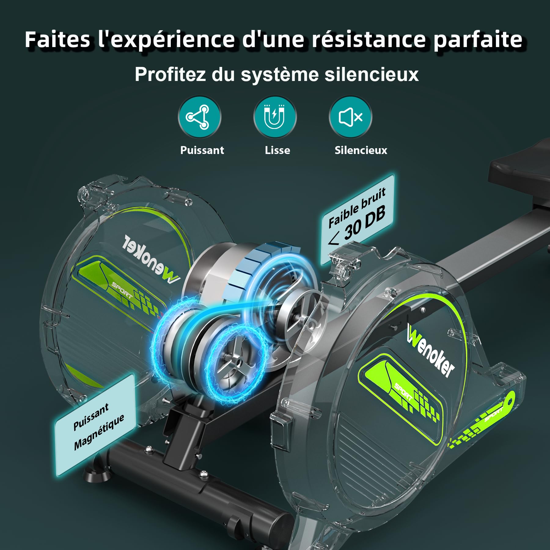 WENOKER Rameur Musculation D'appartement, Rameur Magnétique Silencieux, Glissières Doubles améliorées, Ultra Silencieux, LCD-Datenanzeige, Capacité Maximale 160KG