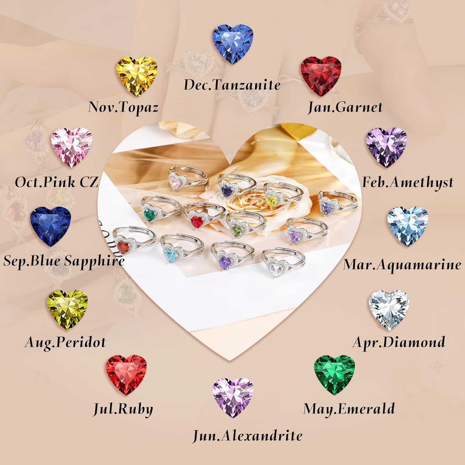 S925 Sterling Silver Birthstone Rings for Women Engagement Ring For Women Adjustable Promise Rings for Wife, Mom, Daughter Jewelry Birthday Wedding Anniversary Valentines Gifts - Image 4