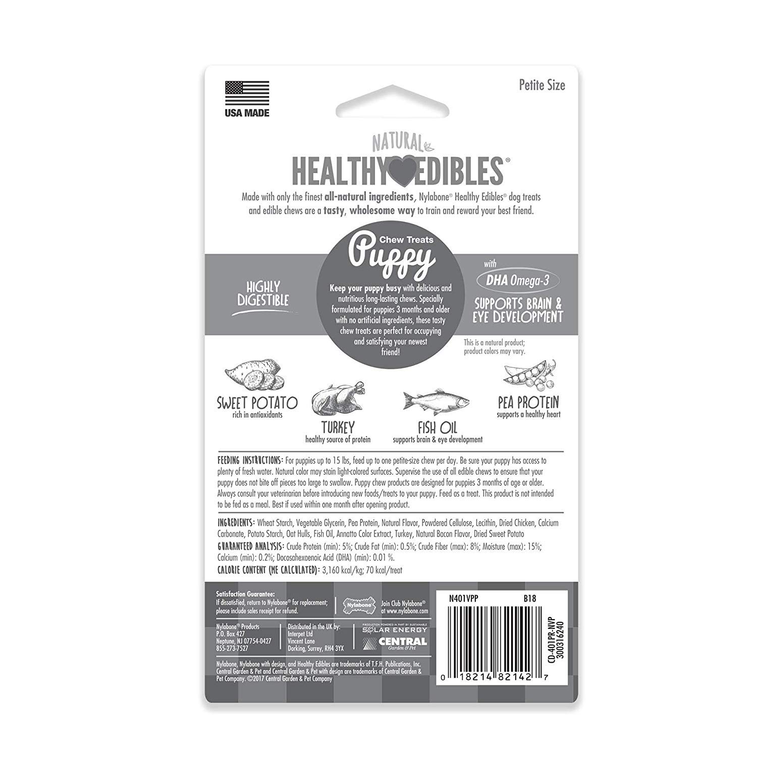 Nylabone Healthy Edibles Puppy Sweet Potato and Turkey 4 Bones Petite - 6 Pack