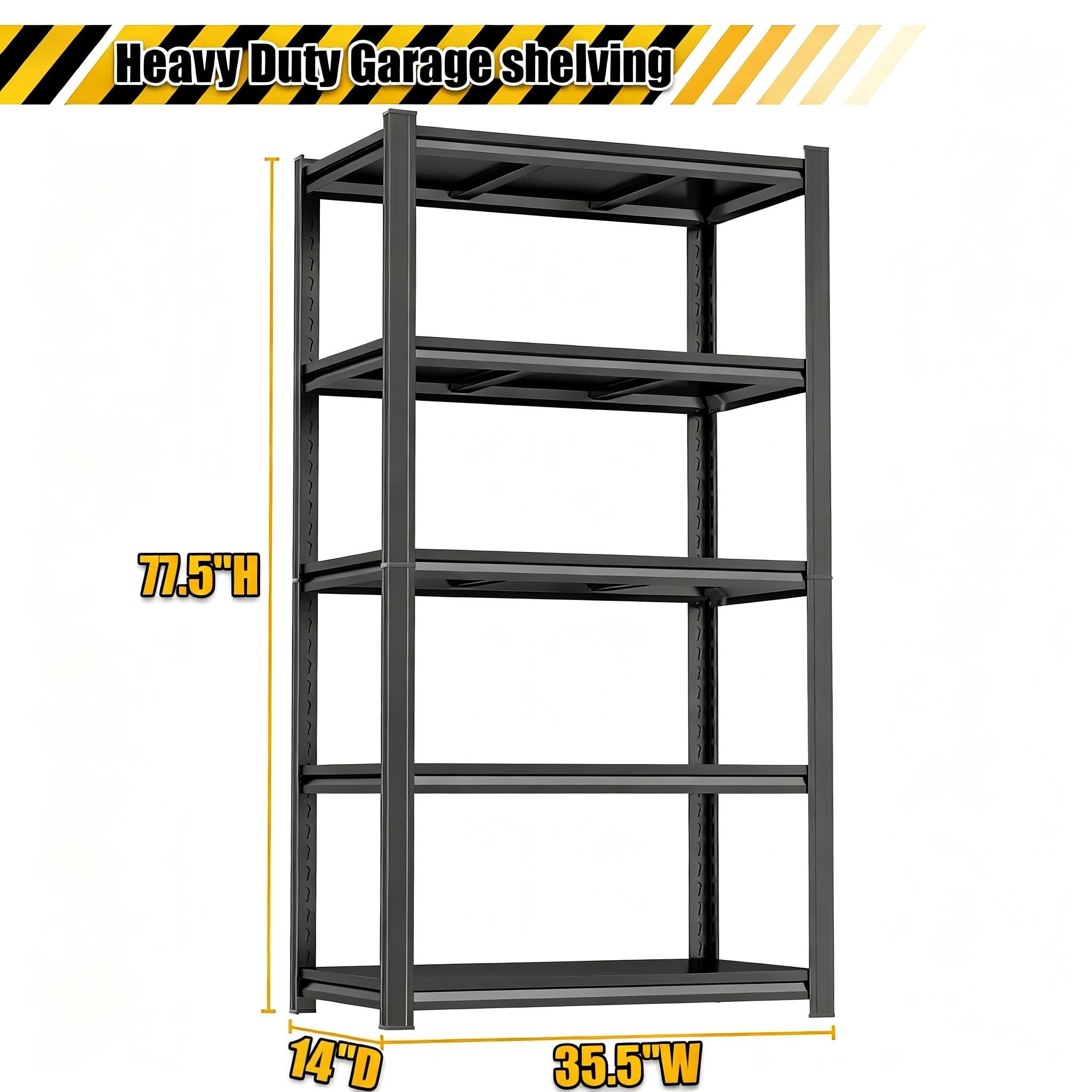 Scaffalatura per garage in metallo resistente, 5 ripiani regolabili, capacità di carico 1360,8 kg, ideale per garage, cantina, magazzino, dispensa, organizzazione attrezzi, 80 cm, nero