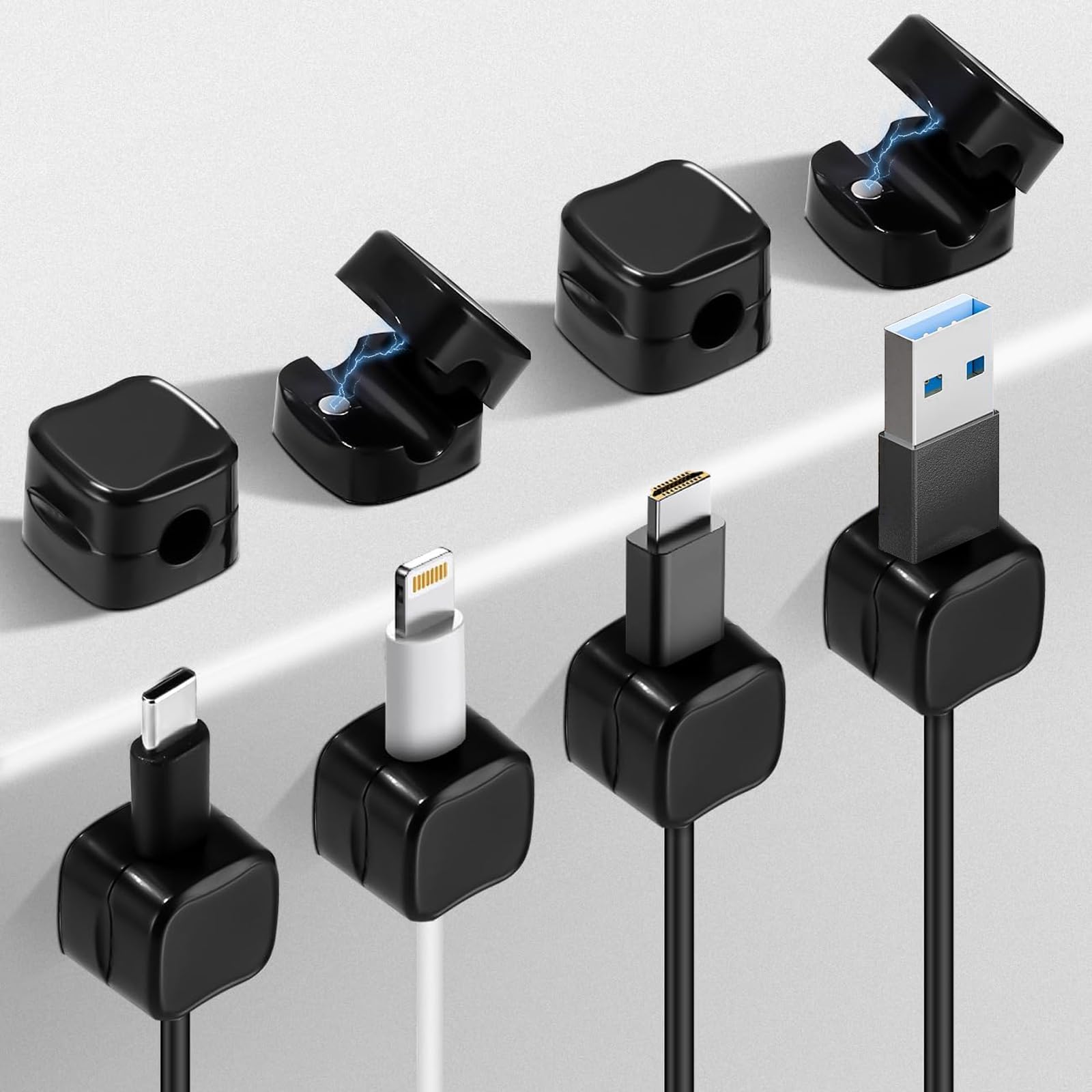 Confezione da 6 pinze magnetiche per cavi con base girevole, supporto per cavi con chiusura magnetica (nero) | Leroy Merlin