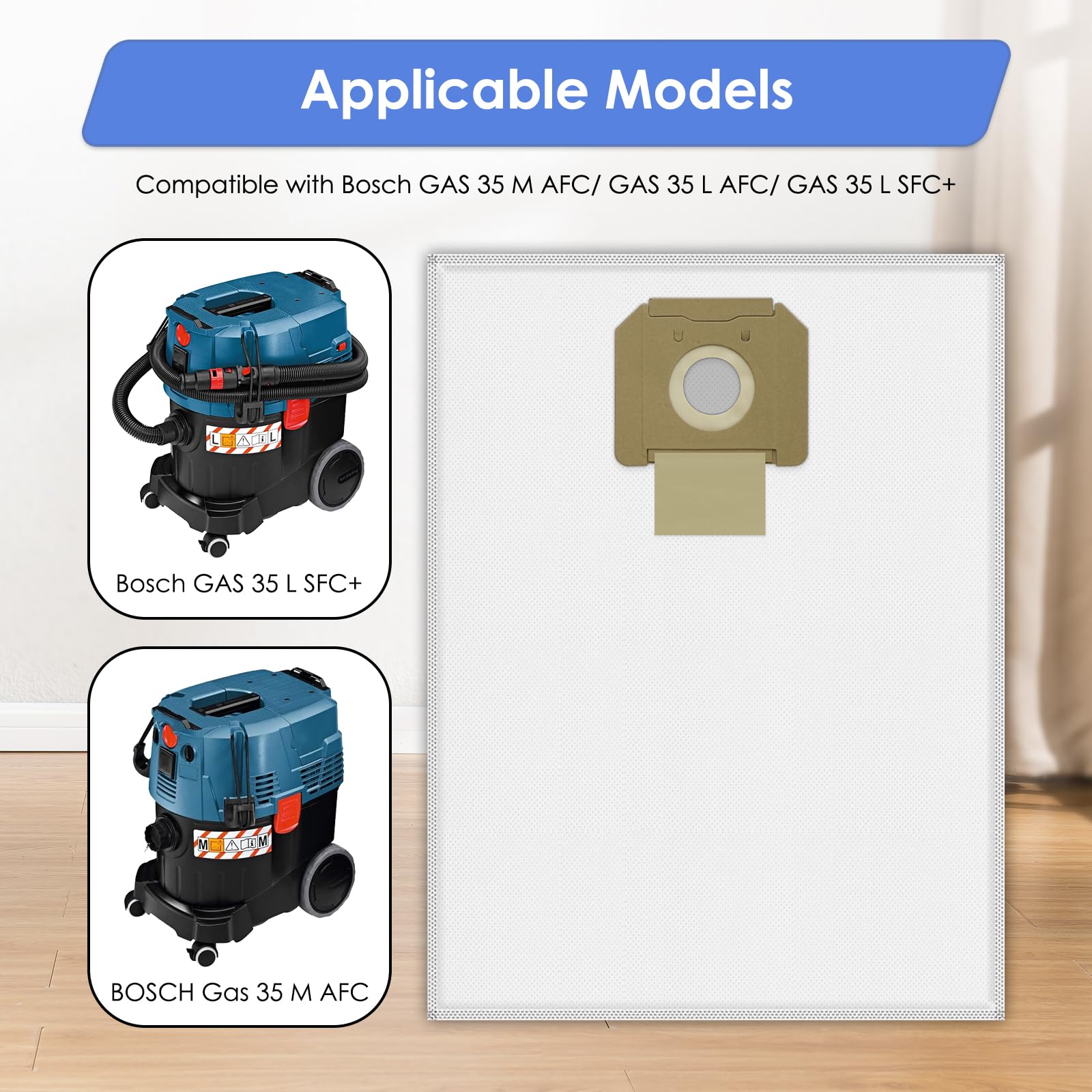 (10 Piezas) GAS 35 L AFC Bolsas de Polvo de Repuesto Compatibles con La Aspiradora Profesional Bosch GAS 35 L AFC/L SFC+/ M AFC, Bolsa Para Aspiradora, Bolsas de Aspiradora