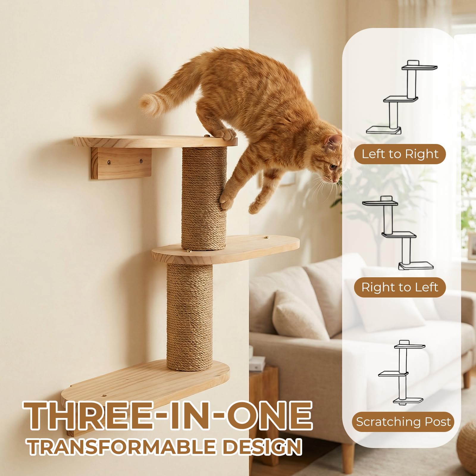 Étagère d'escalade Murale pour Chat, Escalier pour Chats Mural, Arbre à Chats Mural Griffoir, Éagère d'escalade pour Chat, Marche Murale et Griffoir pour Escalade/Gratter/Jouer
